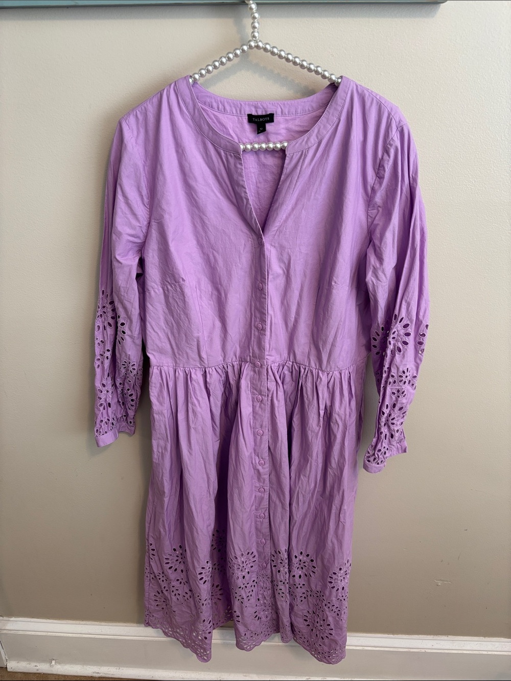 Talbots Lavender Eyelet Button-Front Midi Dress size 12 - Picture 2 of 7